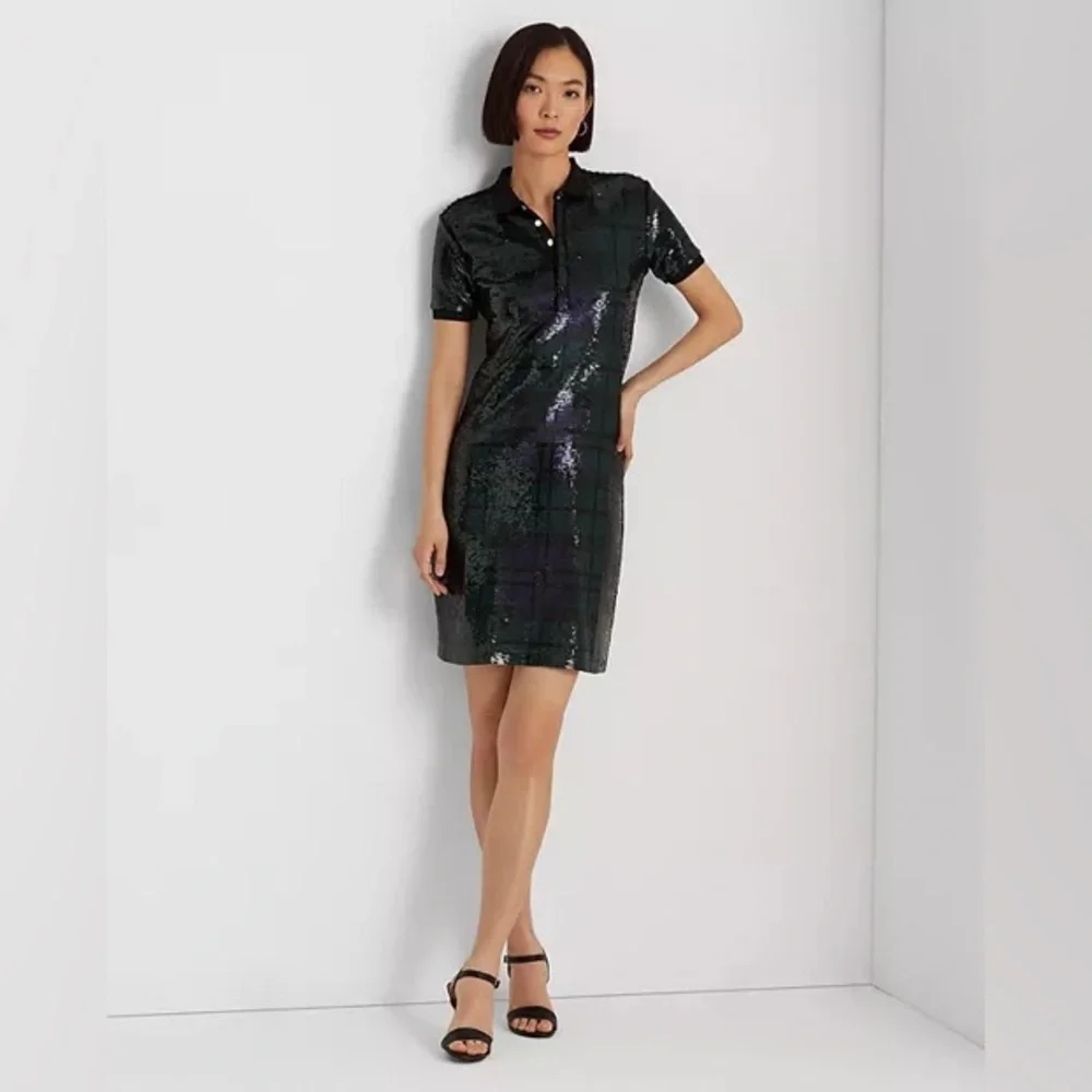 LAUREN RALPH LAUREN Plaid Sequined Polo Dress, XS Small NWT - Picture 3 of 11